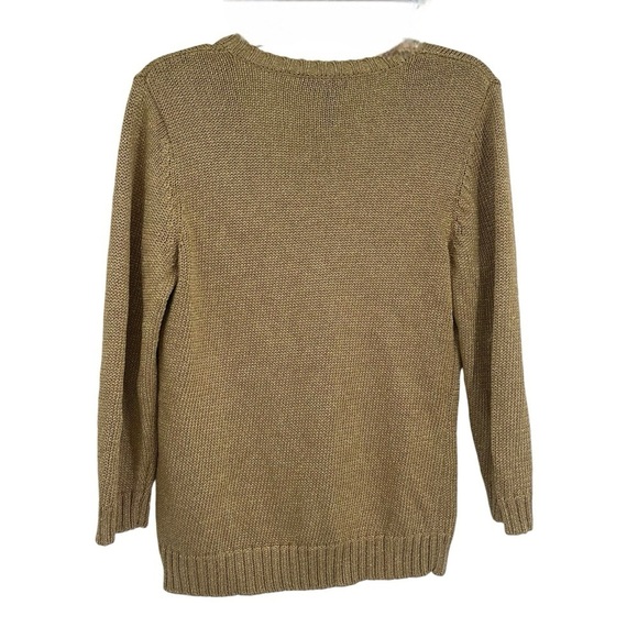 Lauren Ralph Lauren Women's Size Large Gold Metallic Sparkle Stretch Sweater - Picture 2 of 10